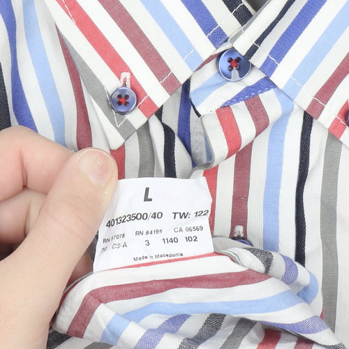 Casa Moda Men's Multicoloured Striped Cotton Button-Up Shirt L