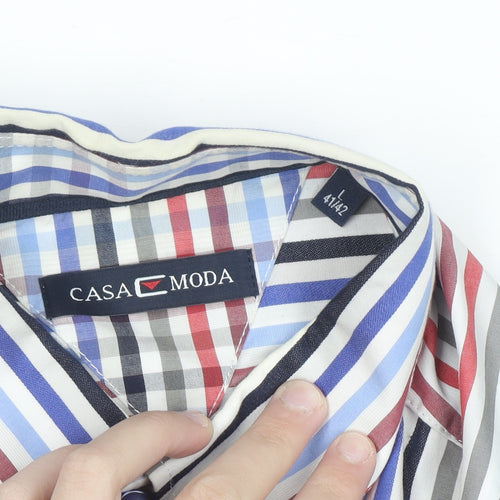 Casa Moda Men's Multicoloured Striped Cotton Button-Up Shirt L