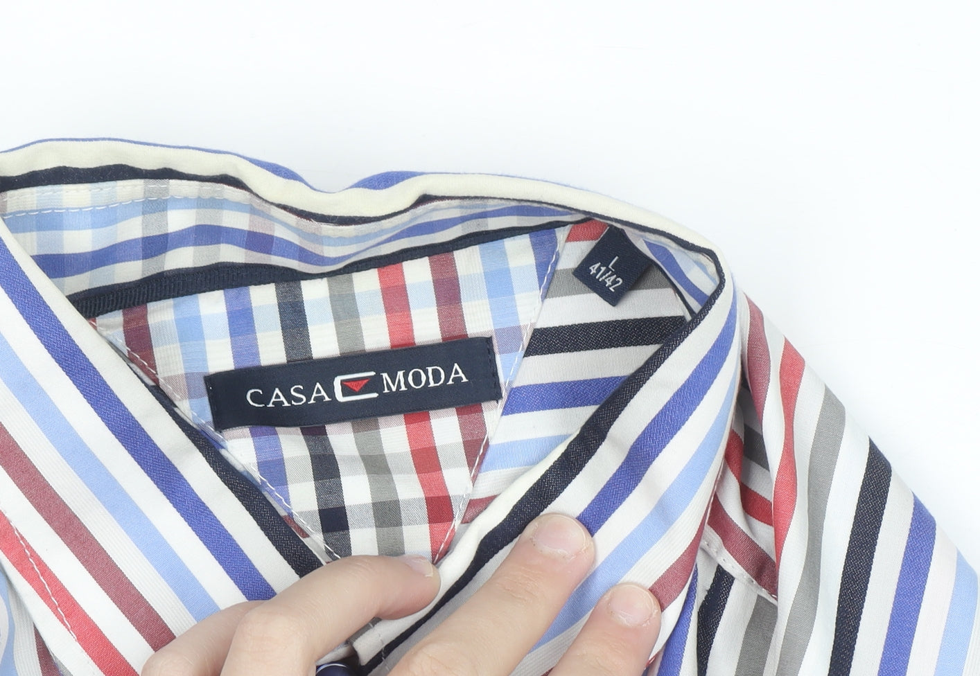 Casa Moda Men's Multicoloured Striped Cotton Button-Up Shirt L