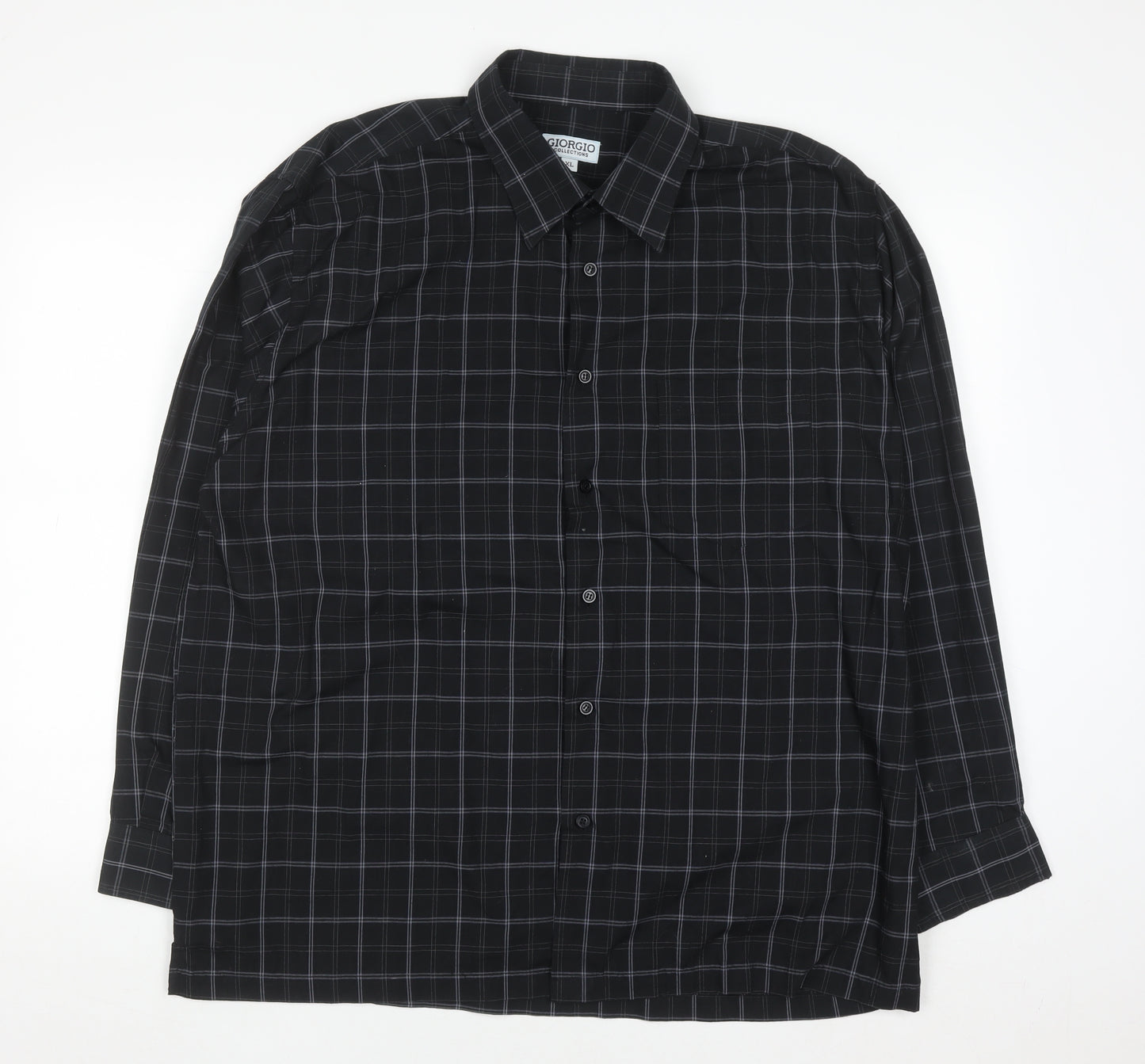 Giorgio Collections Men's Black Check Long Sleeve Button-Up Shirt XL
