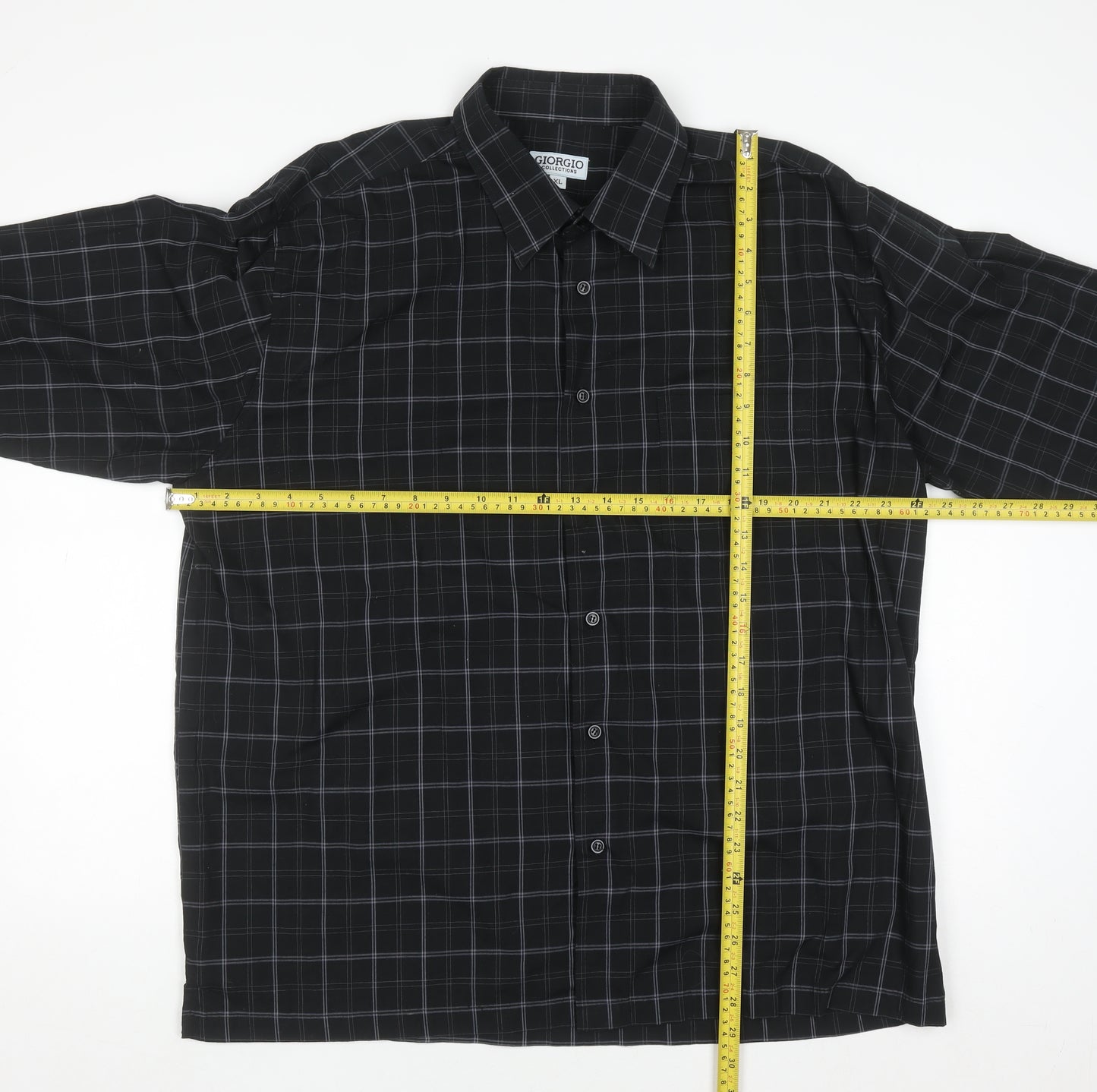 Giorgio Collections Men's Black Check Long Sleeve Button-Up Shirt XL