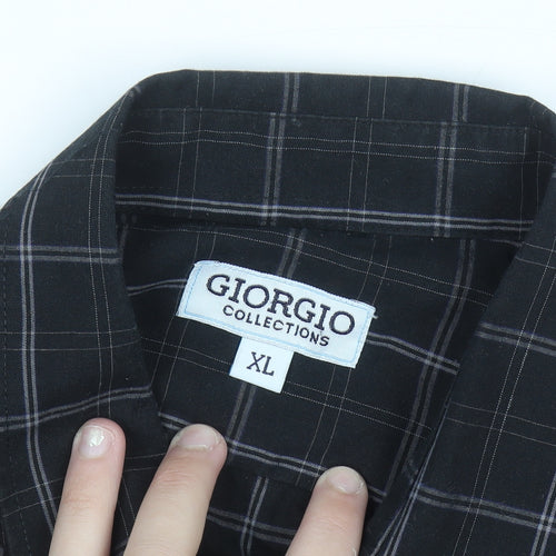 Giorgio Collections Men's Black Check Long Sleeve Button-Up Shirt XL