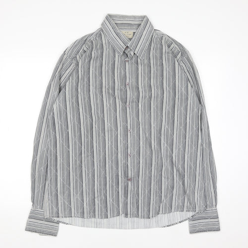 Jack & Jones Men’s Grey Striped 2XL Cotton Button-Up Shirt
