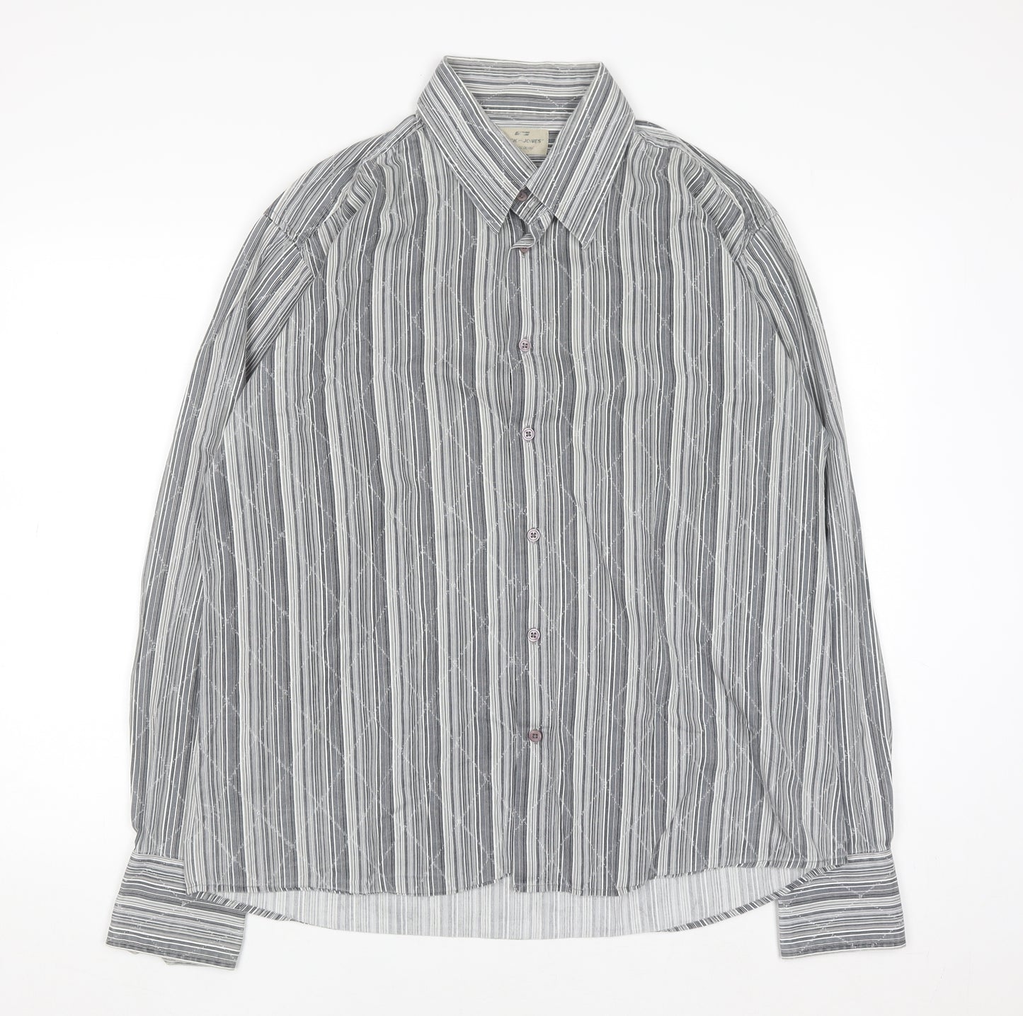 Jack & Jones Men’s Grey Striped 2XL Cotton Button-Up Shirt
