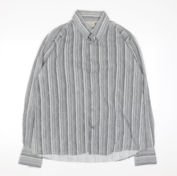 Jack & Jones Men’s Grey Striped 2XL Cotton Button-Up Shirt