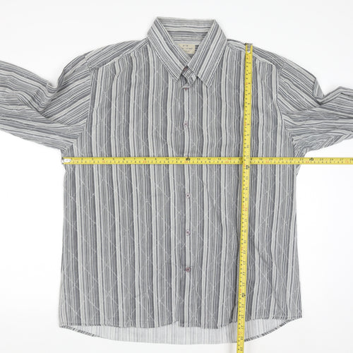 Jack & Jones Men’s Grey Striped 2XL Cotton Button-Up Shirt