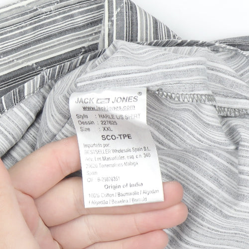 Jack & Jones Men’s Grey Striped 2XL Cotton Button-Up Shirt