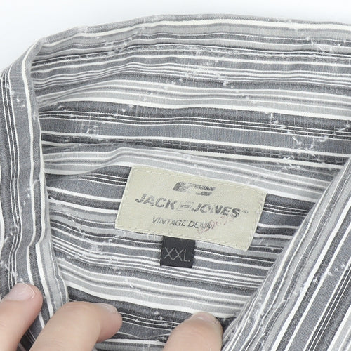 Jack & Jones Men’s Grey Striped 2XL Cotton Button-Up Shirt