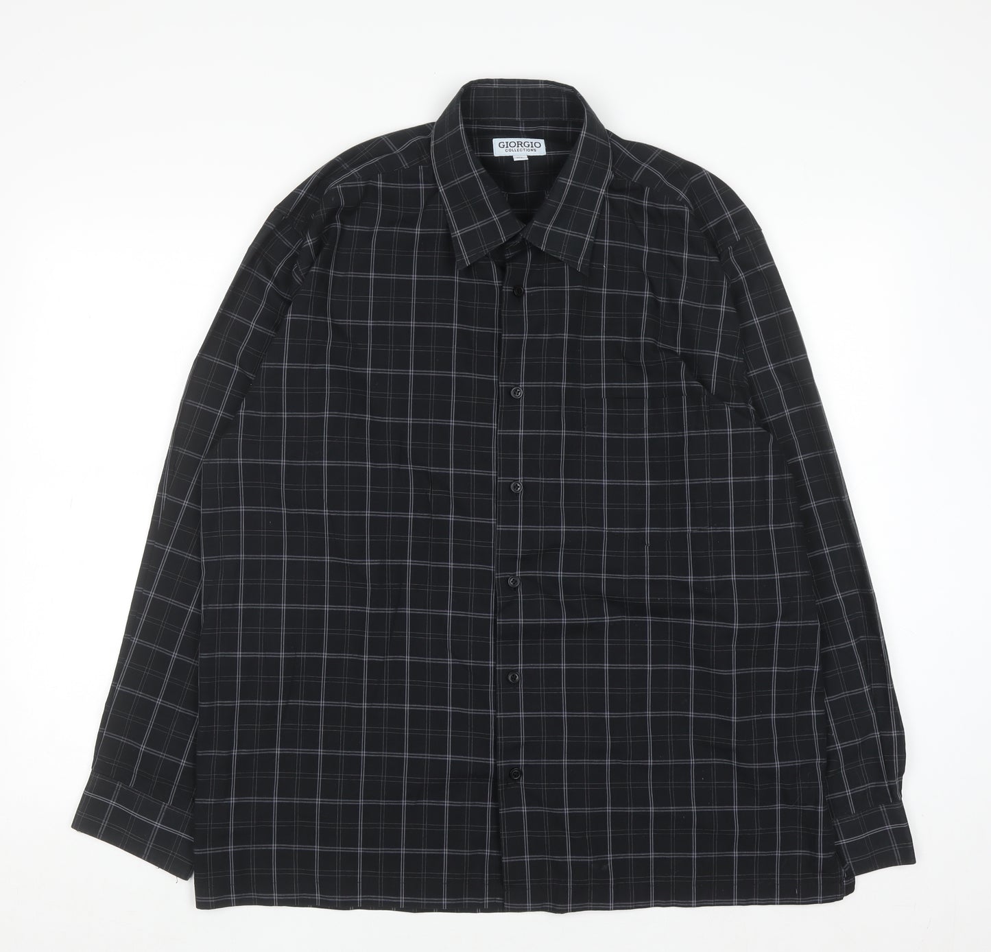 Giorgio Collections Men's Black Check Long Sleeve Button-Up Shirt XL