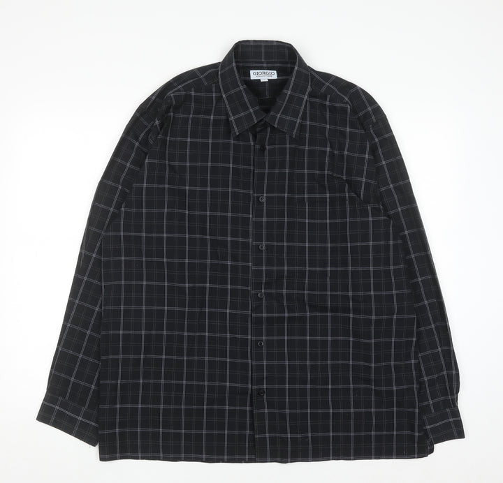 Giorgio Collections Men's Black Check Long Sleeve Button-Up Shirt XL
