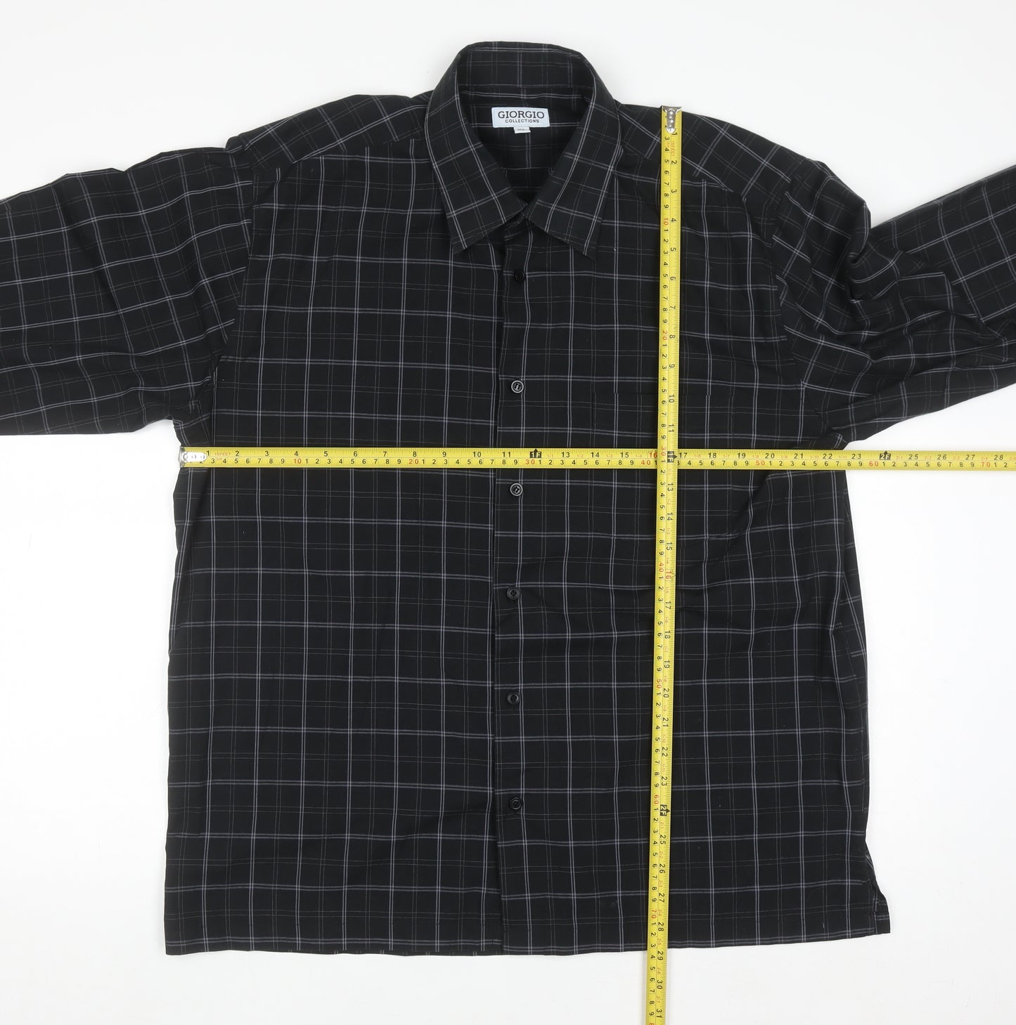 Giorgio Collections Men's Black Check Long Sleeve Button-Up Shirt XL