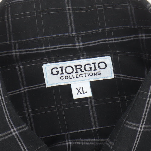 Giorgio Collections Men's Black Check Long Sleeve Button-Up Shirt XL