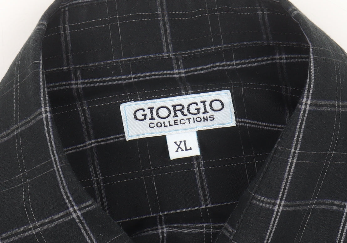 Giorgio Collections Men's Black Check Long Sleeve Button-Up Shirt XL