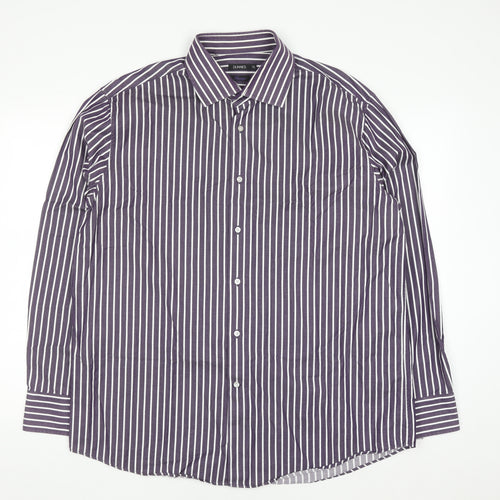 Dunnes Men’s Purple Striped Cotton Long Sleeve Button-Up Shirt XL