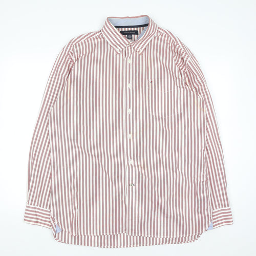 Tommy Hilfiger Men’s Red Striped Button-Down Cotton Shirt L