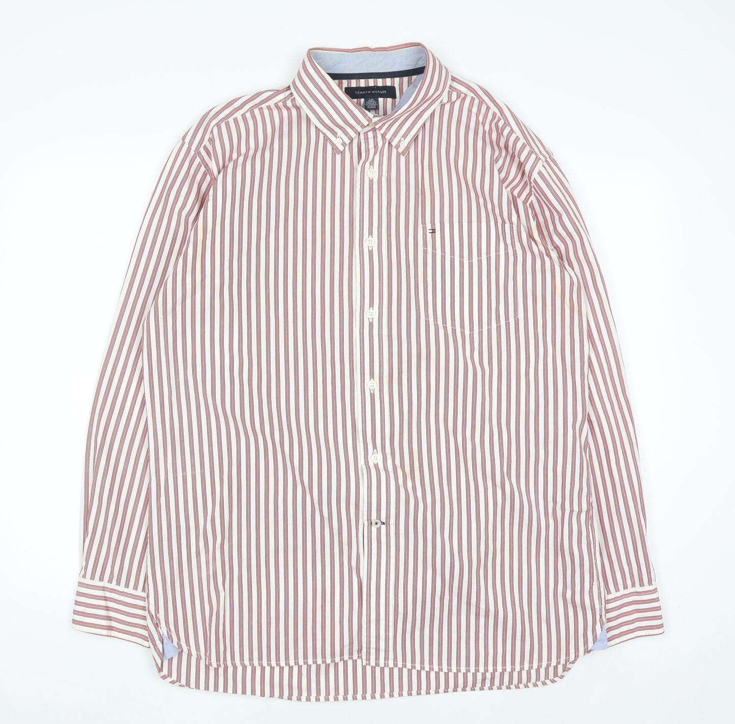 Tommy Hilfiger Men’s Red Striped Button-Down Cotton Shirt L