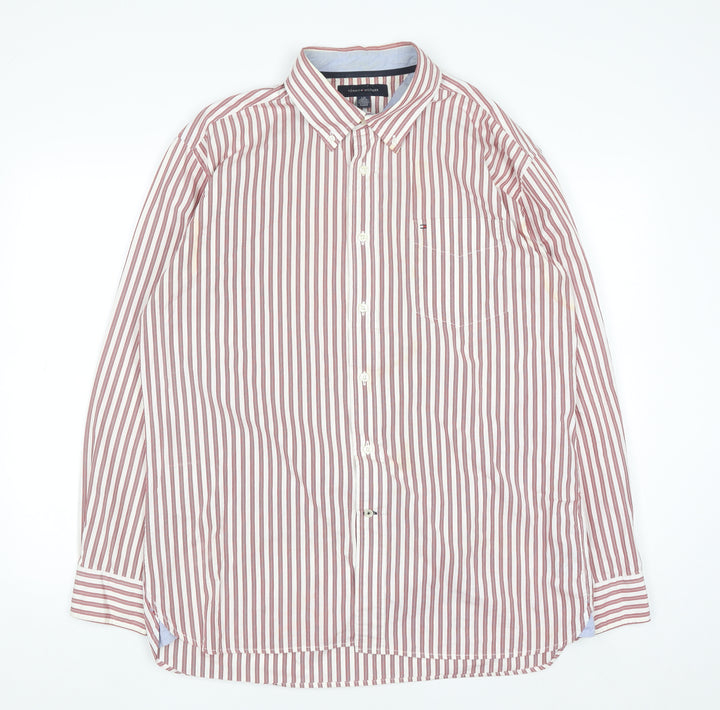 Tommy Hilfiger Men’s Red Striped Button-Down Cotton Shirt L