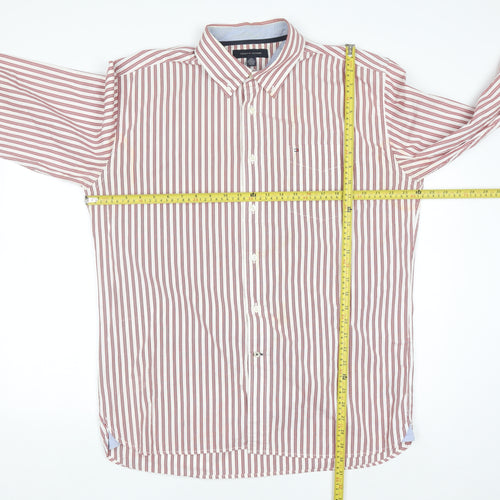 Tommy Hilfiger Men’s Red Striped Button-Down Cotton Shirt L