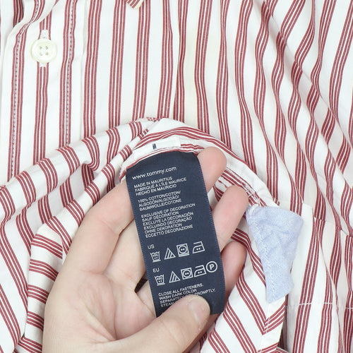 Tommy Hilfiger Men’s Red Striped Button-Down Cotton Shirt L