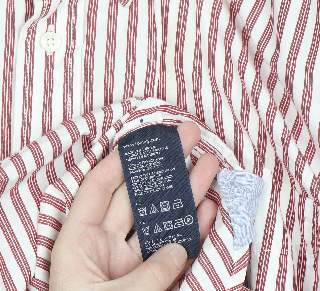 Tommy Hilfiger Men’s Red Striped Button-Down Cotton Shirt L