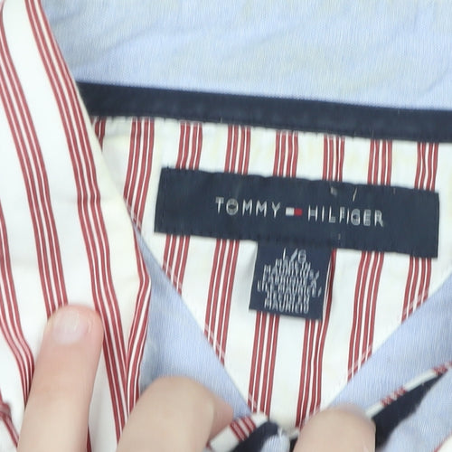 Tommy Hilfiger Men’s Red Striped Button-Down Cotton Shirt L