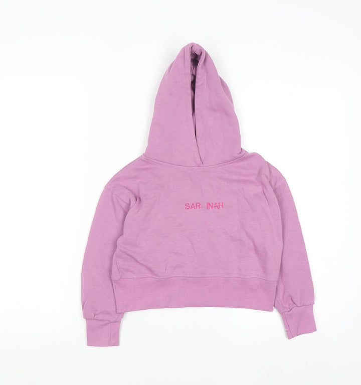 Zara Girls Purple Embroidered Pullover Hoodie - Size 6 Years