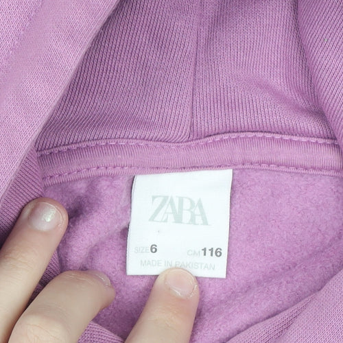 Zara Girls Purple Embroidered Pullover Hoodie - Size 6 Years