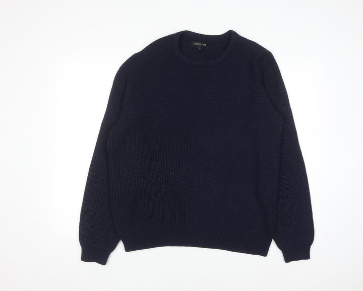 Red Herring Men's Blue Chunky Knit Crew Neck Jumper L