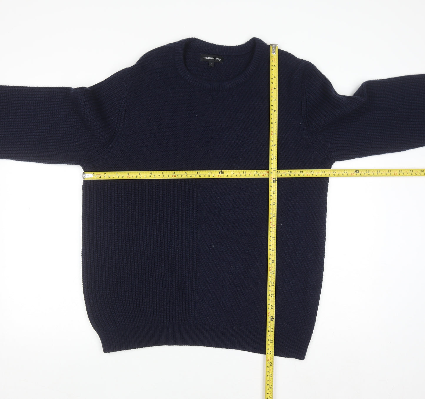 Red Herring Men's Blue Chunky Knit Crew Neck Jumper L