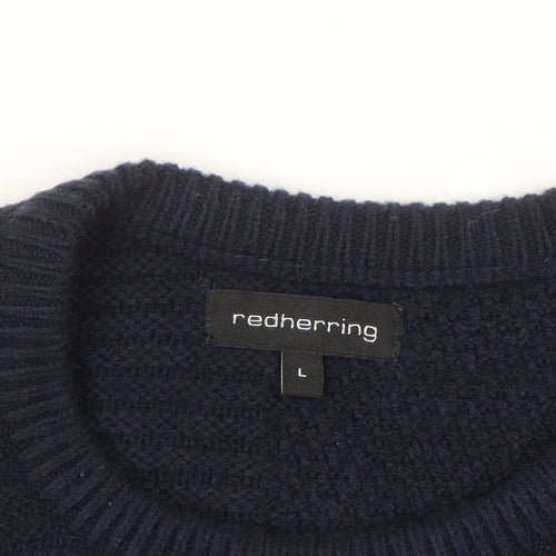 Red Herring Men's Blue Chunky Knit Crew Neck Jumper L