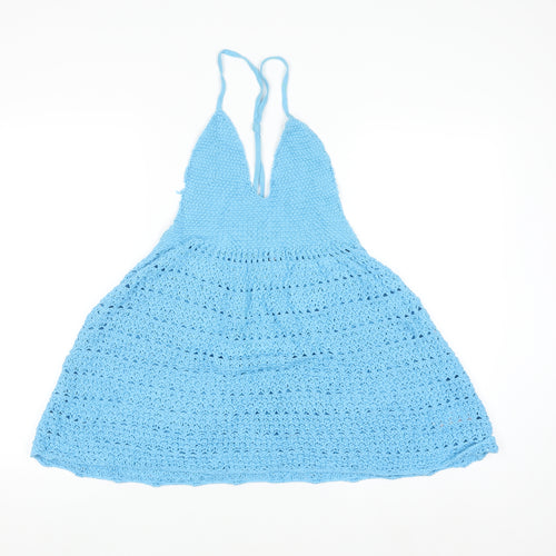 COLLUSION Women Blue Crochet Sleeveless V-Neck Pullover Jumper UK 12