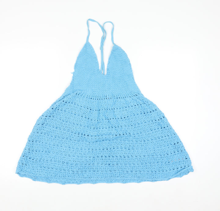 COLLUSION Women Blue Crochet Sleeveless V-Neck Pullover Jumper UK 12