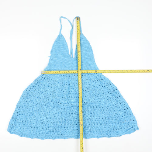 COLLUSION Women Blue Crochet Sleeveless V-Neck Pullover Jumper UK 12