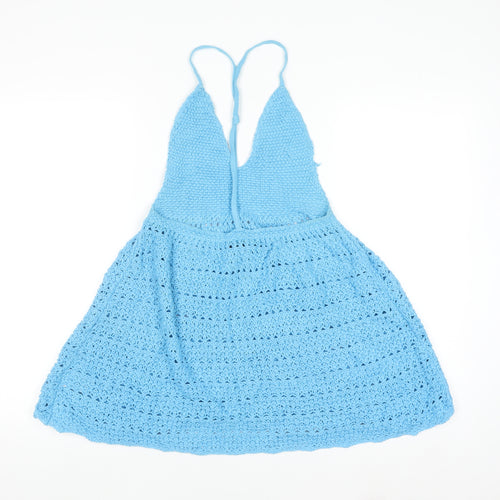 COLLUSION Women Blue Crochet Sleeveless V-Neck Pullover Jumper UK 12