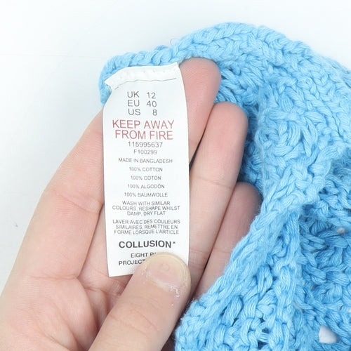 COLLUSION Women Blue Crochet Sleeveless V-Neck Pullover Jumper UK 12