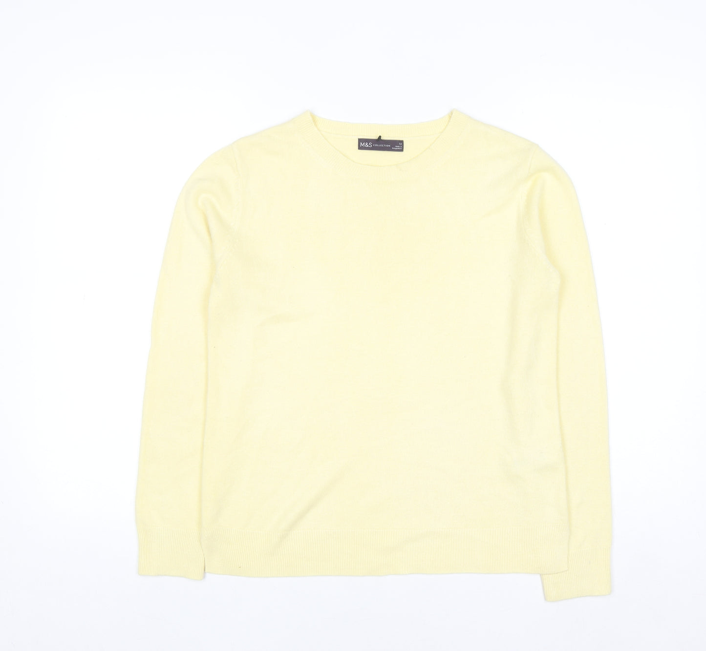 Marks and Spencer Women's Yellow Acrylic Crew Neck Jumper Size 12