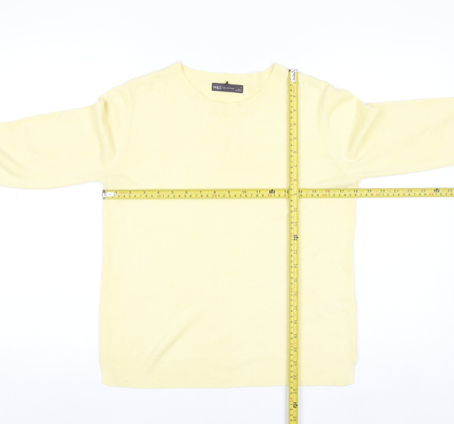 Marks and Spencer Women's Yellow Acrylic Crew Neck Jumper Size 12