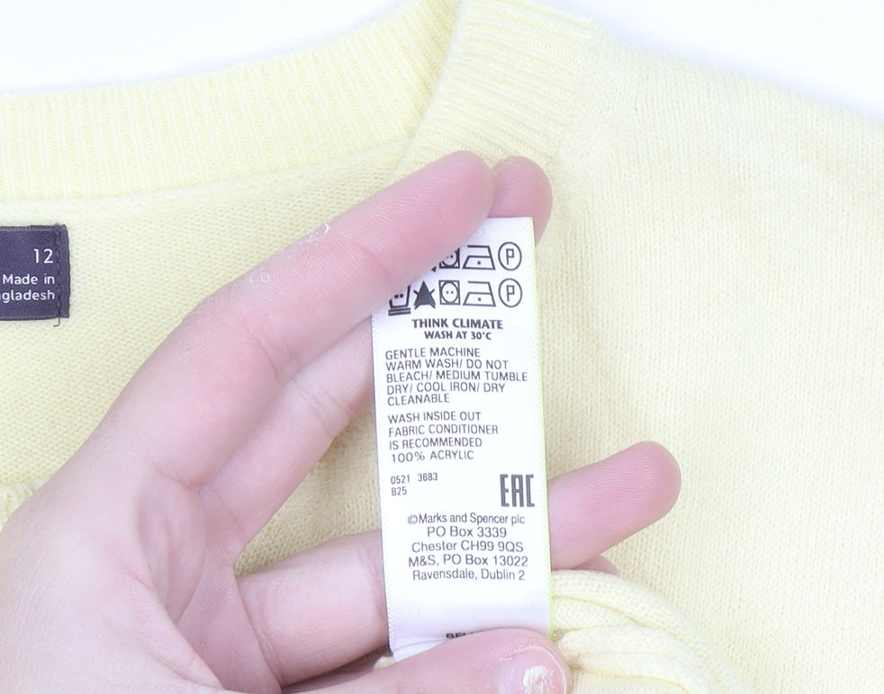 Marks and Spencer Women's Yellow Acrylic Crew Neck Jumper Size 12