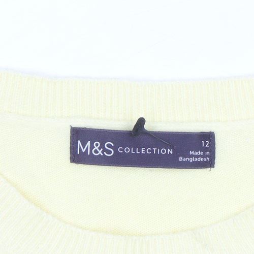 Marks and Spencer Women's Yellow Acrylic Crew Neck Jumper Size 12