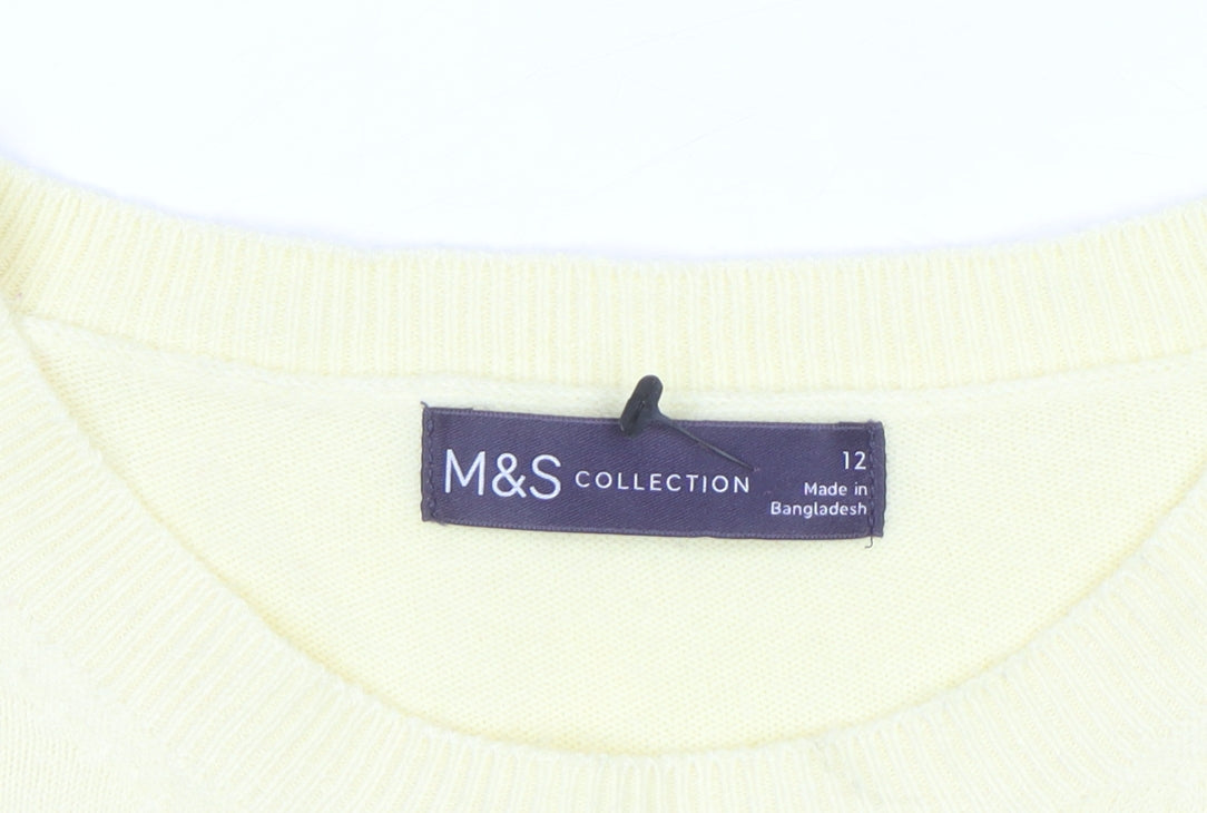 Marks and Spencer Women's Yellow Acrylic Crew Neck Jumper Size 12