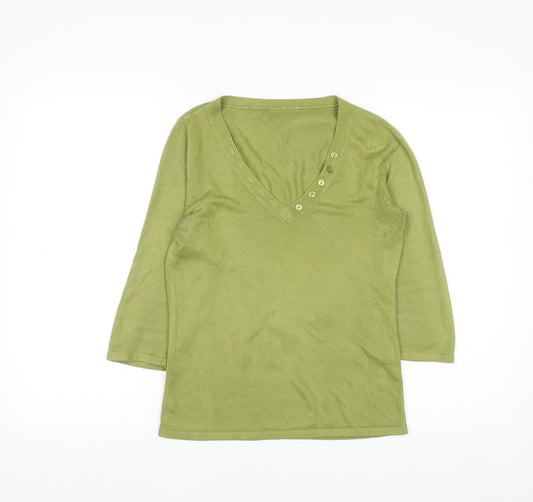 BHS Petites Women’s Green V-Neck Henley Knit Jumper Size 8