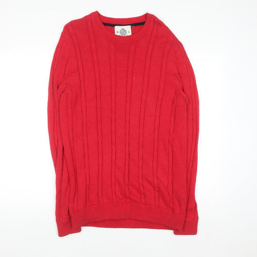 Guide London Men’s Red Cotton Cable-Knit Crew Neck Jumper M