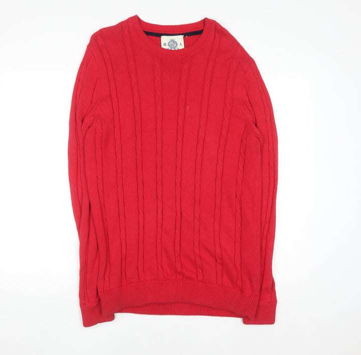 Guide London Men’s Red Cotton Cable-Knit Crew Neck Jumper M