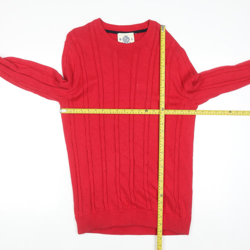 Guide London Men’s Red Cotton Cable-Knit Crew Neck Jumper M