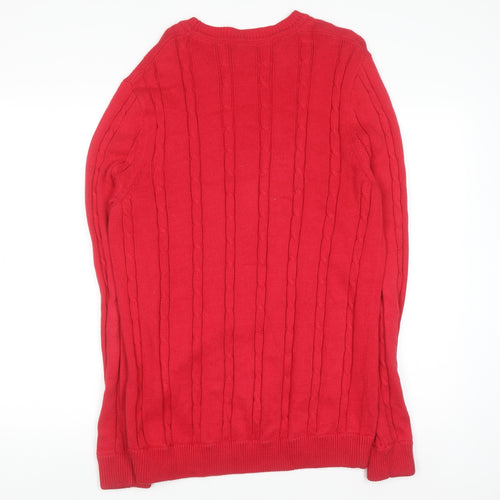 Guide London Men’s Red Cotton Cable-Knit Crew Neck Jumper M