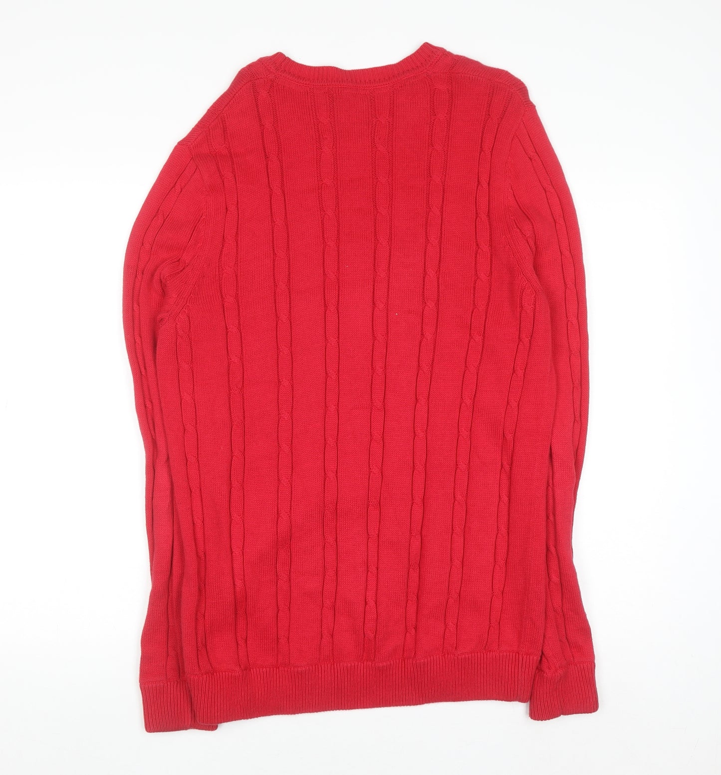 Guide London Men’s Red Cotton Cable-Knit Crew Neck Jumper M