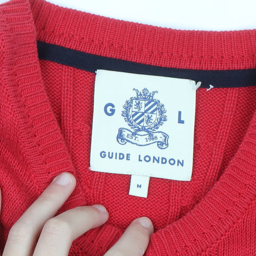 Guide London Men’s Red Cotton Cable-Knit Crew Neck Jumper M