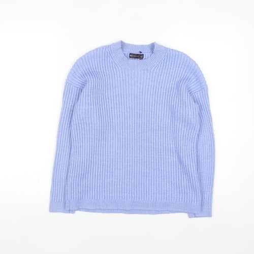 Marks and Spencer Men's Blue Ribbed Knit Crew Neck Jumper L