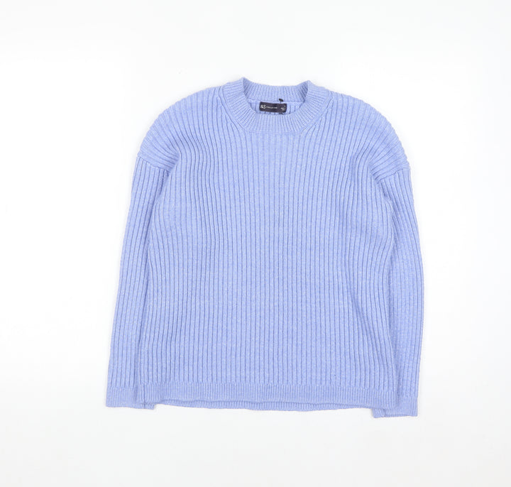 Marks and Spencer Men's Blue Ribbed Knit Crew Neck Jumper L