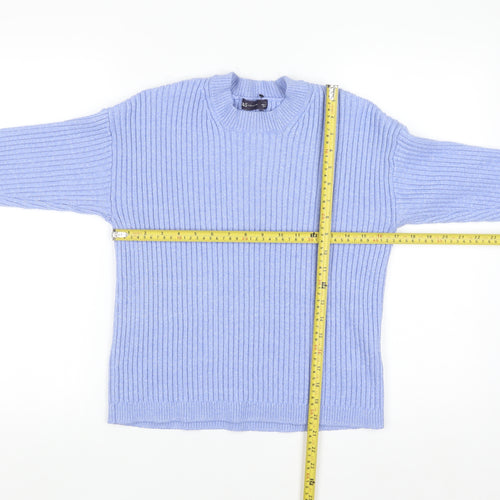 Marks and Spencer Men's Blue Ribbed Knit Crew Neck Jumper L